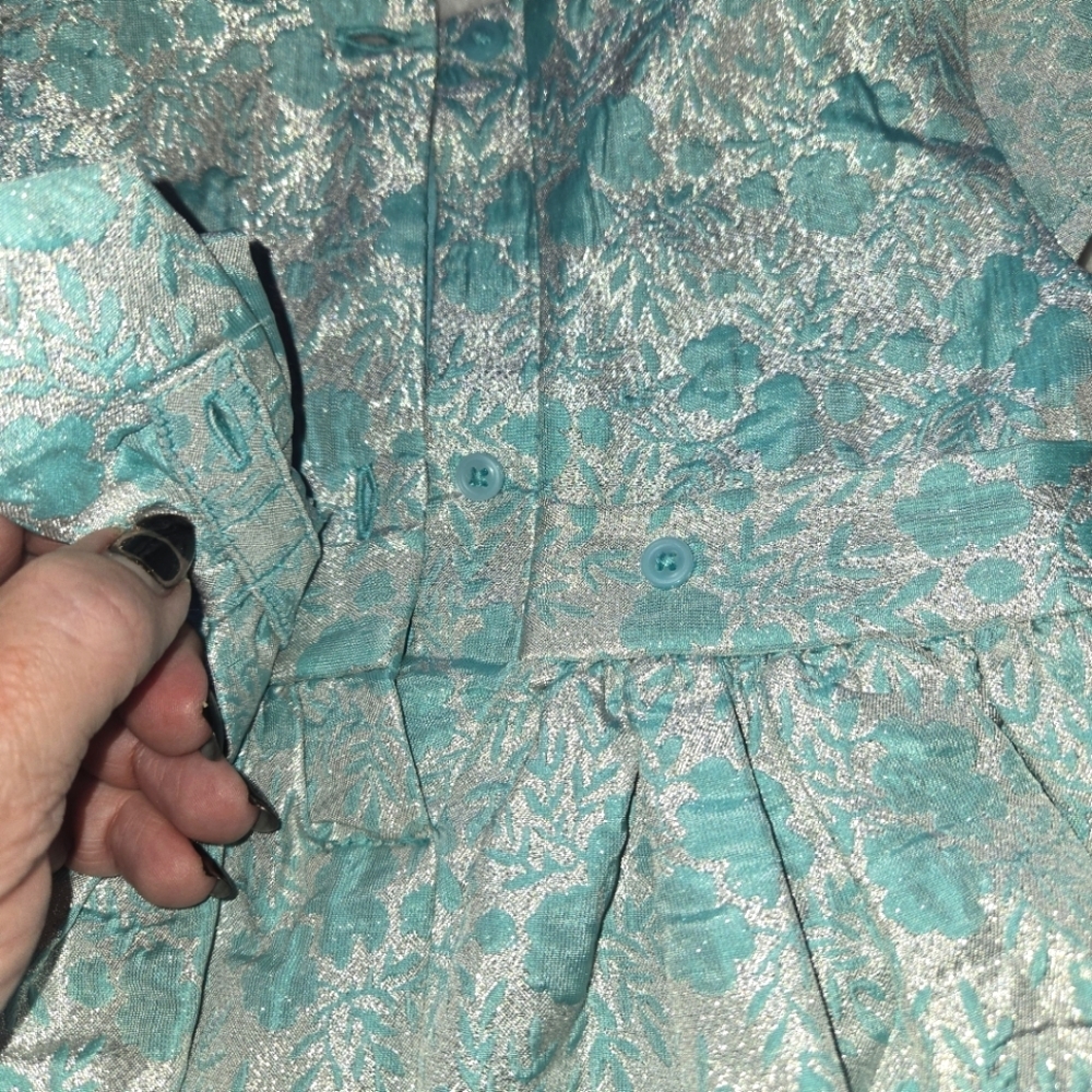 Gymboree Teal N Silver 18-24M Brocade Flowers Beautiful PARTY DRESS - Picture 10 of 12